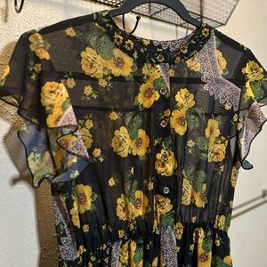 Petal & Rose Sheer Yellow Rose Lace Blouse Medium Romantic 🌻